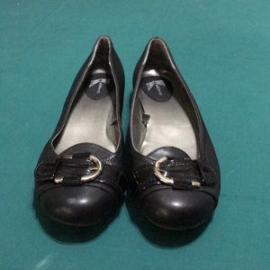Black leather flats